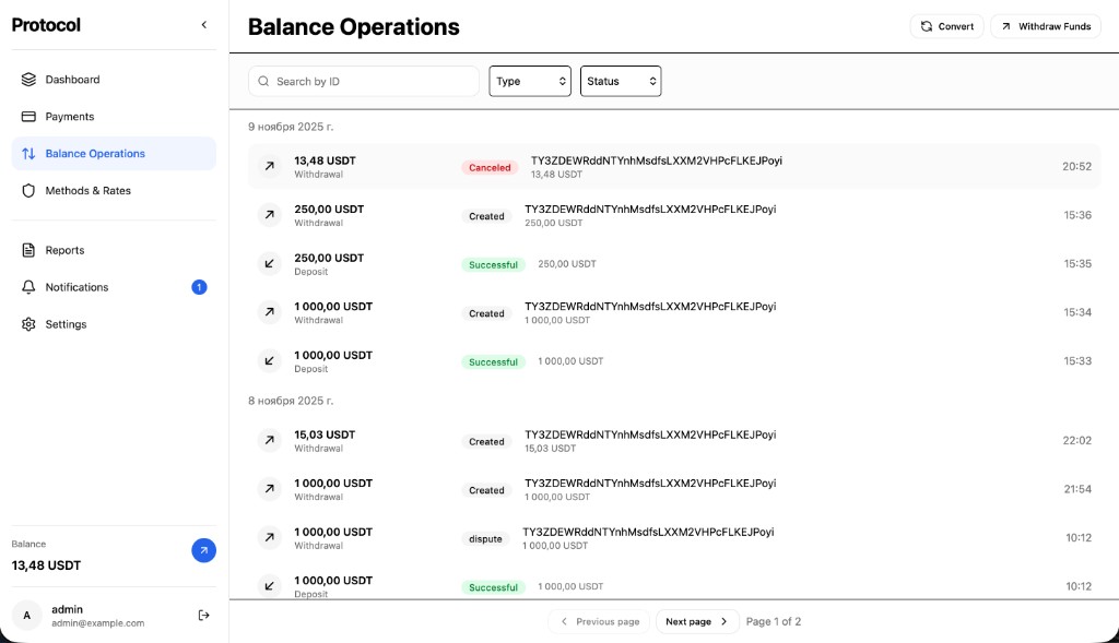 Protocol Convenient Dashboard screenshot